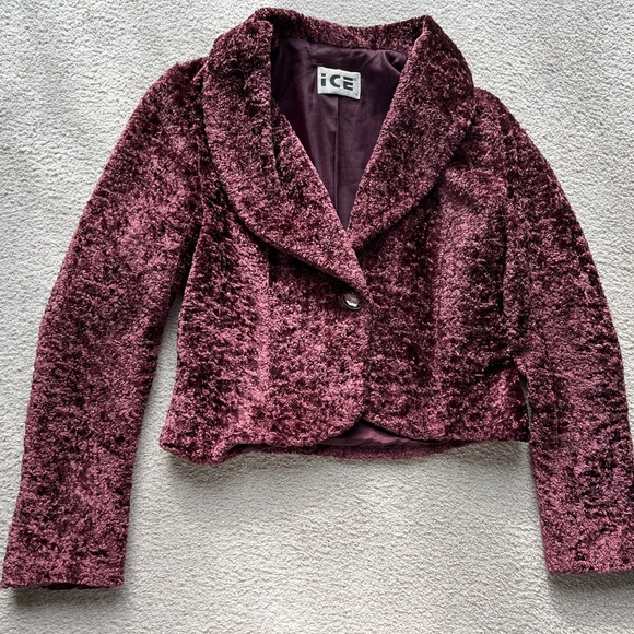 WOMEN ICE PURPLE FAUX FUR Jewel BUTTON Short JACKET COAT OUTERWEAR Sherpa SMALL